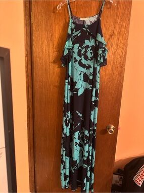 Emerald Navy and Aqua Patterned Dress